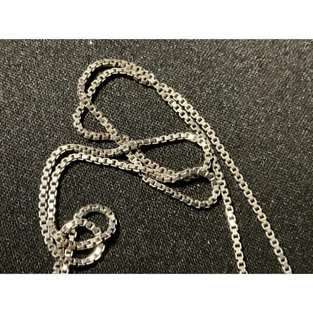 925 Italy Vintage 18in Box Chain Amber Pendant Necklace
